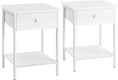 Produktbild von VASAGLE Nachttisch, Beistelltisch mit Schublade und Ablage, Mattweiß, 2er Set