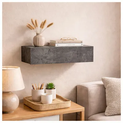 Produktbild von Wandregal mit Schublade 40 cm Betonoptik