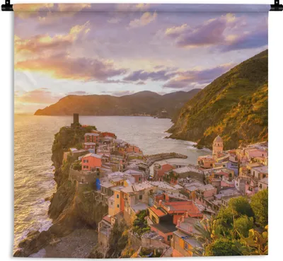Produktbild von MuchoWow® Wandteppich Wandbehang Sonnenuntergang in Cinque Terre 60x60 cm Tapisserie Dekoration Wandtuch - Dekorationen - Wand Decke
