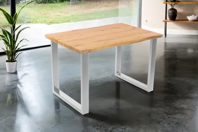 Produktbild von Esstisch 140x80 cm Baumkante Holz Wildeiche-Optik U-Gestell Metall silber DUA