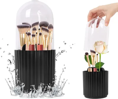 Produktbild von Make-up Pinselhalter 360° drehbar, 5 Fächer, mit Deckel, Organizer für Bad und Büro