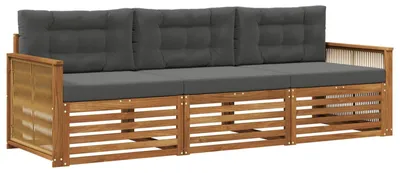 Produktbild von vidaXL Outdoor-Sofagarnitur mit Kissen 3 pcs Natur und Anthrazit