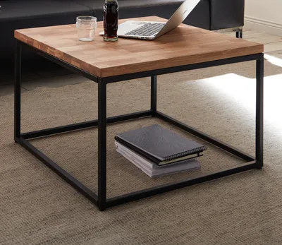 Produktbild von Couchtisch Sakura | Asteiche massiv | mit Metallrahmen | 70x70 | Eiche
