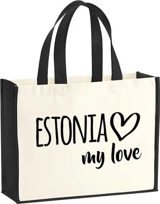 Produktbild von Huuraa Jutetasche Estonia my love 21 Liter Black Jute und Baumwolle Einkaufstasche Geschenkidee