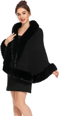 Productafbeelding van Poncho voor dames van imitatiebont - Gebreide sjaal - Warme cardigan - 165x70 cm