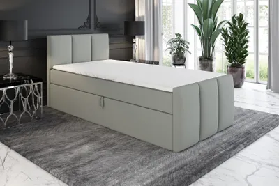 Produktbild von Boxspringbett, Jugendbett MOREN 80x200 (Rechts) mit Bettkästen, Bonell-Matratze und Topper. Farbe: Grau.