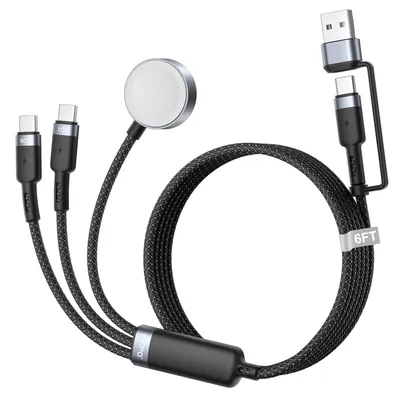 Produktbild von 3-in-2-Ladekabel mit Typ-C- und USB-A-Anschluss, unterstützt das Laden der Apple Watch, benutzerfreundlich, Schnellladekabel, 1,2 m