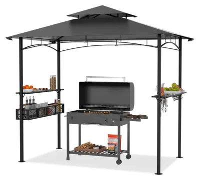 Produktbild von QEENTOE Grillpavillon 245 x 153 x 250 cm, wasserdicht, mit Rauchabzug & UV-Schutz, windfeste Grillüberdachung für Garten & Camping, Grau