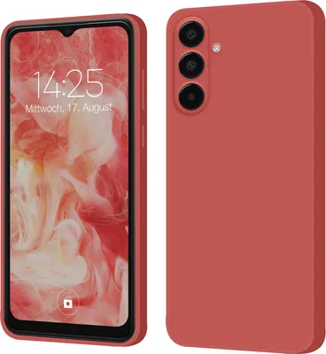 A product image showing a smartphone case in red, displayed from the front and back.