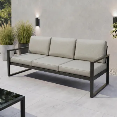 Produktbild von BEAUTYSOFA | Gartensofa STELLA 3-Sitzer, Gartenmöbel Sofa Balkon Terrasse Lounge Sofa Wasserabweisend Stoff Beige