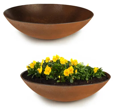 Immagine prodotto di Fioriere piatte per esterni Ciotole decorative rotonde effetto ruggine 28 cm