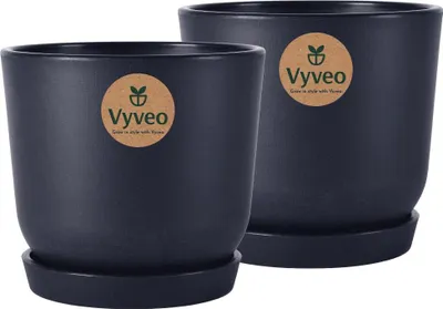 Immagine prodotto di Vyveo - Vaso da fiori Soren con sottovaso - Set da 2 - Nero - 25x22