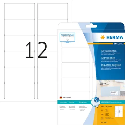 Produktbild von Inkjet-Etiketten weiß 88,9x46,6mm Special A4 VE=32x300 Stück