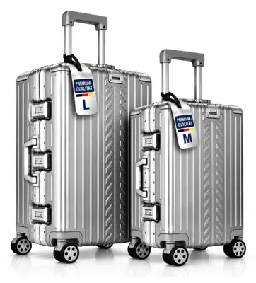Produktbild von WINLIFE® SPARSET M+L – 53cm Handgepäck & 65cm Check-in-Trolley, ABS Hartschale, Alu-Rahmen, TSA-Schloss, 4 Rollen, robust & leicht, Silber