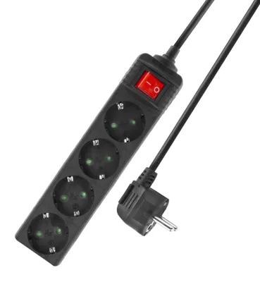 Image de ACT Multiprise avec interrupteur éclairé, 4 prises, 2 m, noir AC2440