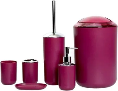 Produktbild von Badaccessoires-Set 6-teilig - Modernes Design in Weinrot