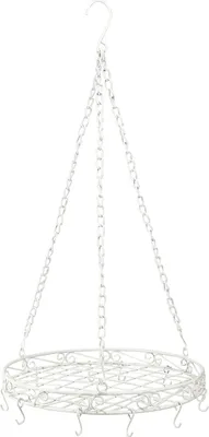 Produktbild von Hängedeko Metall Tablett Weiß Ø29,5cm H55cm Shabby Chic mit Haken