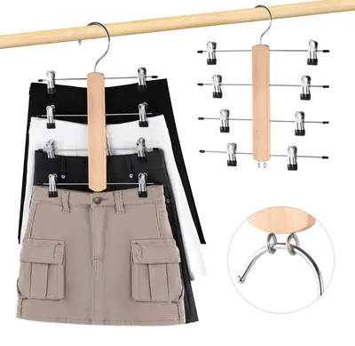 Hosenbügel mit Clips, 4-stufig, 2 Stück, Holz, 360° drehbar