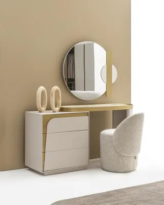 Immagine prodotto di Tavolo da trucco con specchio Sgabello Mobili moderni Stile bianco Comò 3 pezzi