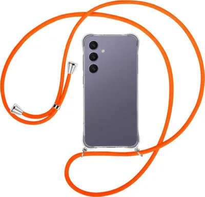 Produktbild von Handykette Backcover-Schutzhülle mit Band (Metall silberfarben) für Samsung Galaxy S24 FE 5G - neonorange