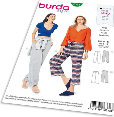 Obrázek produktu pro Střih Burda 6333 - Teplákové kalhoty, tepláky, žerzejové kalhoty