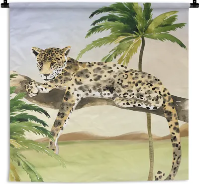 Produktbild von MuchoWow® Wandteppich Wandbehang Leopard - Dschungel - Baum 150x150 cm Tapisserie Dekoration Wandtuch - Wohnaccessoires - Modernes