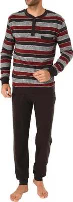 Produktbild von Edler Herren Pyjama langarm Schlafanzug mit Bündchen - 202 101 10 655 ; dunkelgrau , 50