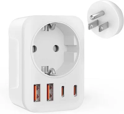 Productafbeelding van Reisadapter 5-in-1 met 2 USB-A-poorten, 2 USB-C-poorten en 1 EU-stekker