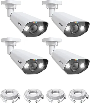 Produktbild von ZOSI 5MP PoE IP Überwachungskamera Aussen, 4X 5MP Kamera mit Personen-/Fahrzeugerkennung, Zusatzkamera POE NVR System, Farbnachtsicht, Zwei-Wege-Audio, C182