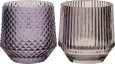 Produktbild von Windlicht 2Fb.sort. Glas Teelichthalter flieder/lila