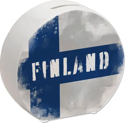 Produktbild von Spardose mit Finnland-Flagge im Used Look - Sparschwein für Urlauber