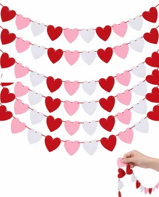 6 Herz-Wimpel, 2 m, Rosa/Rot/Weiß, für Hochzeit & Valentinstag