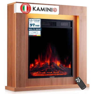 Immagine prodotto di KAMINIO Camino elettrico MATTI - Camino elettrico da terra con riscaldamento, effetto fiamma 3D, luce d'atmosfera a LED, telecomando - 32 pollici, rovere