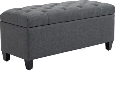 Produktbild von HOMCOM Sitzbank Polsterbank mit Stauraum Truhenbank Flur Schlafzimmer Wohnzimmer leinenartiges Polyester Gummiholz Dunkelgrau 100 x 40 x 44 cm