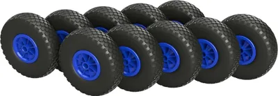 Image de 10 x Roue en polyuréthane Ø 260 mm 3.00-4 palier lisse roue de lancement roue de diable anti-crevaison, noir/bleu