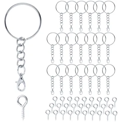Schlüsselring-Set 70-tlg. mit Kette und Karabiner, silber