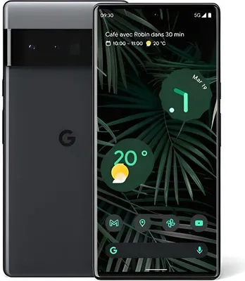 A Google Pixel 6 Pro smartphone shown from the front and back.