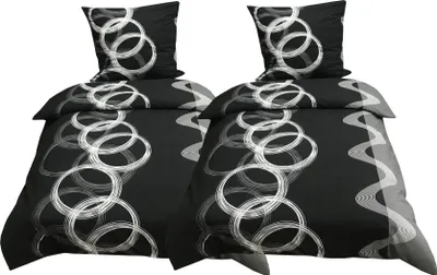 Produktbild von 4 teilige Bettwäsche 135x200 cm Kreise grau schwarz Baumwolle Renforce Set
