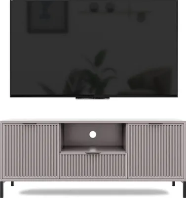 Image de Meuble TV petit Wave Meuble TV bas Meuble TV Meuble TV avec un tiroir et 2 portes Façades striées Structure métallique Couleur : Cashmere