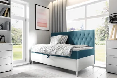 Produktbild von Boxspringbett Gästebett Kinderbett FINJA Nr.2 90x200cm Weiss-Türkis