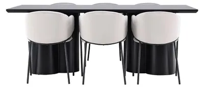 Image de Olivia ensemble pour salle à manger table 100x210cm et 6 chaises velours avec accoudoirs noir.