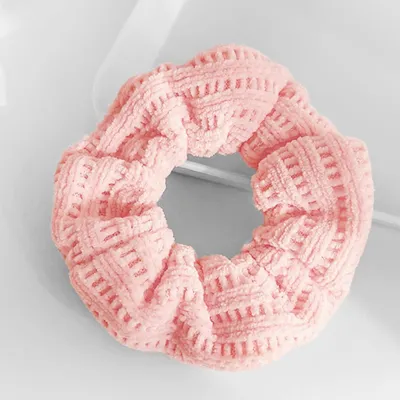Image de Chouchou classique en velours tricoté rétro rose