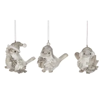 Produktbild von Goodwill Weihnachtskugel - Weihnachtsanhänger - Weihnachtsvogel Weiß-Beige-Grau H 7,5 cm Aktionssortiment 3 Stück