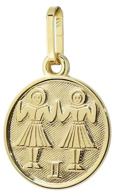 Obrázok produktu pre Dvojité znamenie zverokruhu, 333 zlato, 8 karát, prívesok na retiazku, 12 mm, horoskop, zverokruh