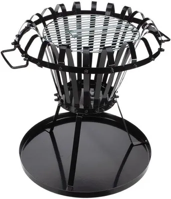 Obrázek produktu pro Ohniště s kulatým chromovaným roštem - 136 x Ø 50 cm - černý kov s povrchovou úpravou