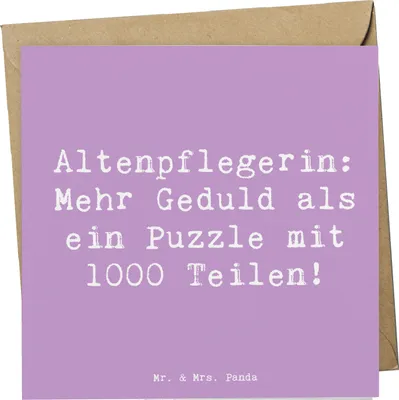 Produktbild von Mr. & Mrs. Panda Grußkarte Spruch Altenpflegerin Geduld - Lavendeltraum - Geschenk, Berufsgestaltung, anlasskarte, handgefertigte Geschenke, Glückwunschkarte, faltkarte