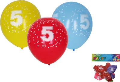 Zdjęcie produktu dla Nadmuchiwany balon 30 cm - zestaw 5 sztuk, z cyfrą 5