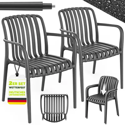 Produktbild von tillvex® Gartenstühle 2er Set Stapelbar Wetterfest mit Armlehne | Outdoor Stühle bis 120kg belastbar | Gartenstühle Outdoor | Terrassenstuhl Gartenmöbel Balkon Garten Terrasse