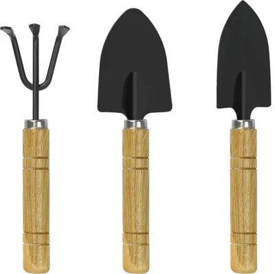 Produktbild von 3 Stück Mini Gartenwerkzeug Set, Gartenschaufel Klein Gartengeräte Set, Holzgriff Handheld Mini Schaufel Spaten Rechen Gartenset Werkzeug für Bonsai Werkzeug Pflanze Topfblumen Lose Boden