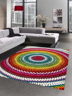 Image de Tapis moderne salon tapis arc en ciel multicolore taille - 200 x 290 cm